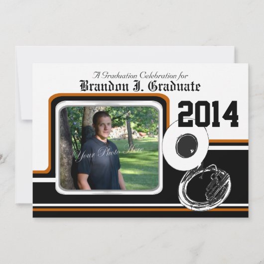 Invitation Tuba Marching Band Graduation Photo Orange (Devant)