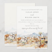 Invitation Tucson, Arizona Watercolor Landscape Engagement (Devant / Derrière)