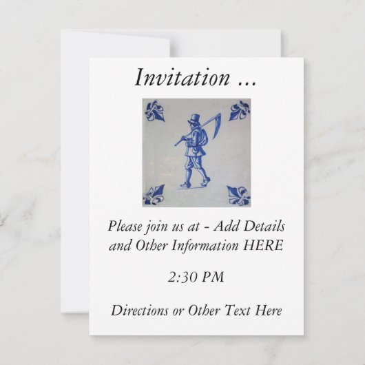 Invitation Tuile bleue Delft - Modèle (Dos)