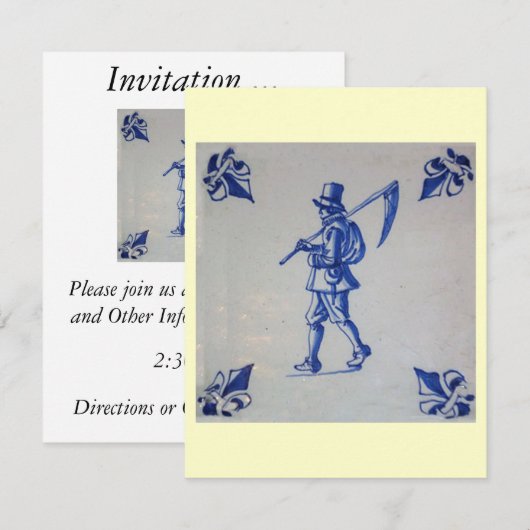 Invitation Tuile bleue Delft - Modèle (Devant / Derrière)