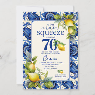 Invitation Tuile Bleue Vintage Citron Jaune 70e Anniversaire