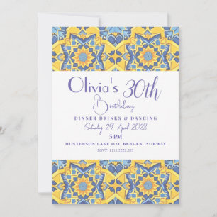 Invitation Tuile détaillée d'anniversaire jaune et bleue