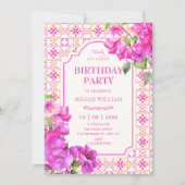 Invitation Tuile rose florale anniversaire (Devant)