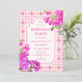 Invitation Tuile rose florale anniversaire (Debout devant)