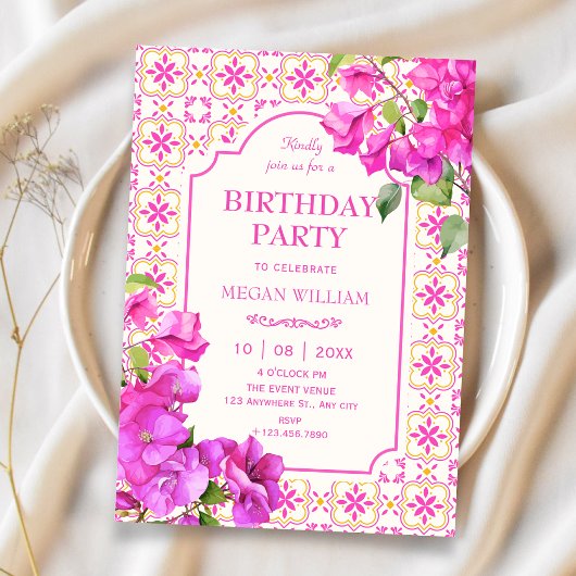 Invitation Tuile rose florale anniversaire