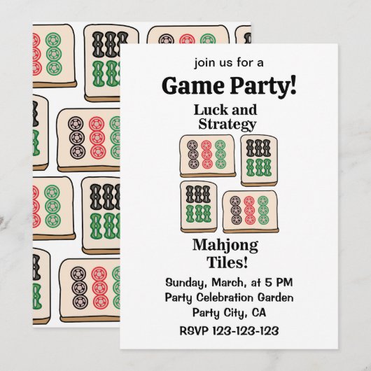 Invitation Tuiles de Mahjong Chance Stratégie Joueurs Fans (Devant / Derrière)