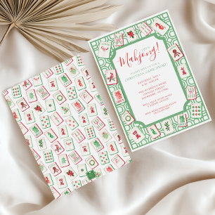 Invitation Tuiles de Mahjong de Noël à l'aquarelle pour une f