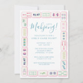 Invitation Tuiles de Mahjong Rose et Vert Aquarelle Fête (Devant)