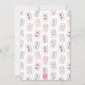 Invitation Tuiles de Mahjong Rose et Vert Aquarelle Fête (Dos)