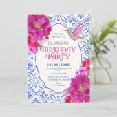 Invitation Tuiles florales d'anniversaire (Debout devant)