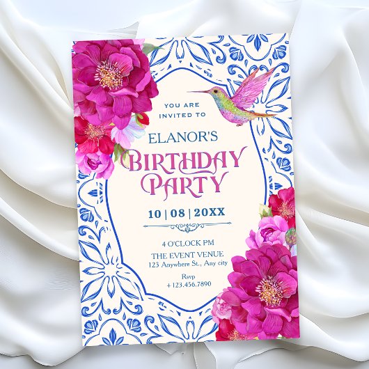Invitation Tuiles florales d'anniversaire