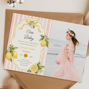 Invitation Tuiles roses Ciao Baby et photo de Baby Shower au
