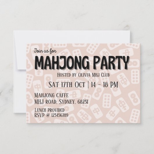Invitation Tuiles roses du parti Mahjong (Devant)