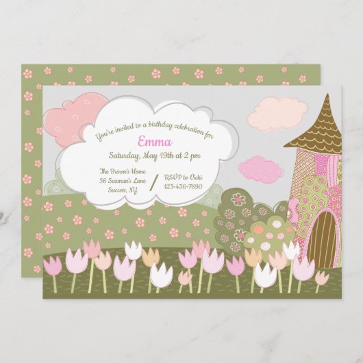 Invitation Tulip Garden Fête d'anniversaire (Devant / Derrière)