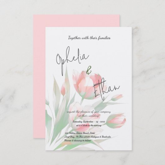 Invitation Tulip Minimaliste rose pâle (Devant / Derrière)