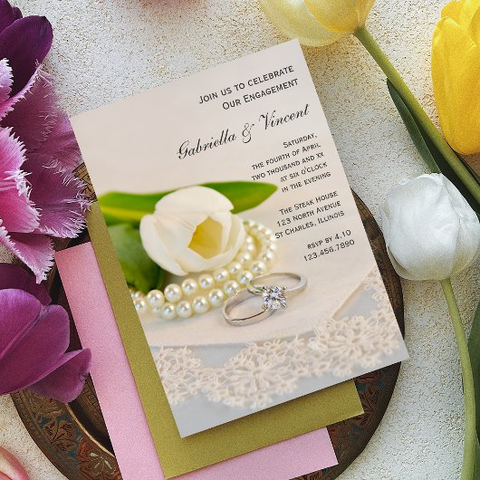 Invitation Tulipe blanche, Perles et anneaux