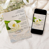 Invitation Tulipe blanche, perles et anneaux Mariage