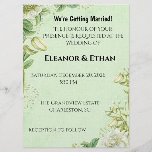 Invitation Tulipe jaune vibrant et Ranunculus Mariage Formel (Devant)