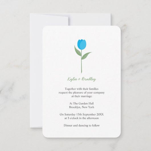 Invitation Tulipe minimaliste bleue (Dos)