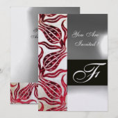 Invitation TULIPE MONOGRAMME VELVETÉE ROUGE Bordeaux Glace Bl (Devant / Derrière)