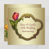 Invitation Tulipe or et rouge 50e anniversaire de mariage (Devant / Derrière)