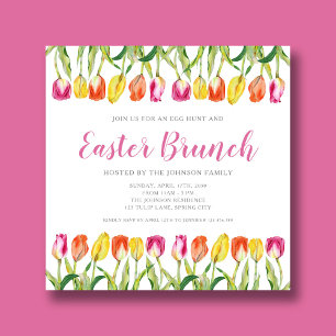 Invitation Tulipe rose colorée Brunch de Pâques