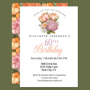 Invitation Tulipe rose et orange clair 60ème anniversaire