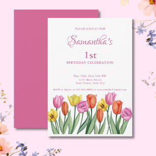 Invitation Tulipes Aquarelle 1er Anniversaire