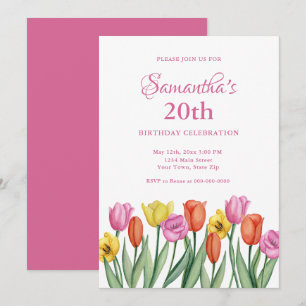 Invitation Tulipes Aquarelle 20e Anniversaire