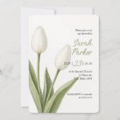Invitation Tulipes Aquarelle Blanche Enterrement (Devant)
