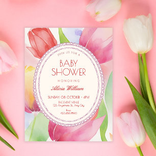 Invitation Tulipes aquarelles baby shower floraison