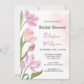 Invitation Tulipes Aquarelles Élégant Shower Nuptial Floral