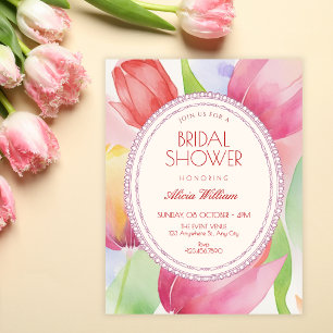Invitation Tulipes aquarelles fleurissent douche de mariée
