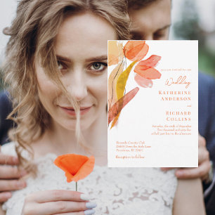 Invitation Tulipes Aquarelles Modernes Mariage orange