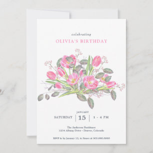 Invitation Tulipes aquarelles roses
