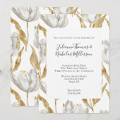Invitation Tulipes blanches d'or romantique Mariage floral (Devant / Derrière)