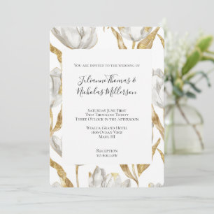 Invitation Tulipes blanches d'or romantique Mariage floral