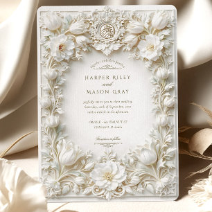 Invitation Tulipes blanches islamiques faux gaufrage