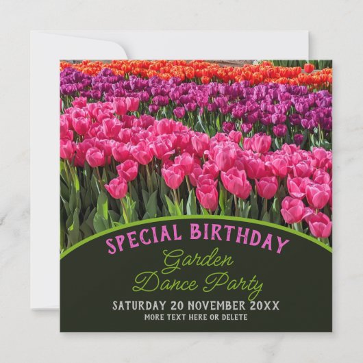 Invitation Tulipes colorées Spécial Anniversaire Jardin Danse (Devant)