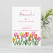 Invitation Tulipes d'aquarelle 1er anniversaire (Debout devant)