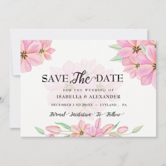 Invitation Tulipes d'aquarelle rose Enregistrer la date (Devant)
