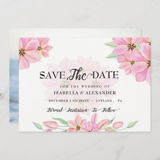 Invitation Tulipes d'aquarelle rose Enregistrer la date (Devant / Derrière)