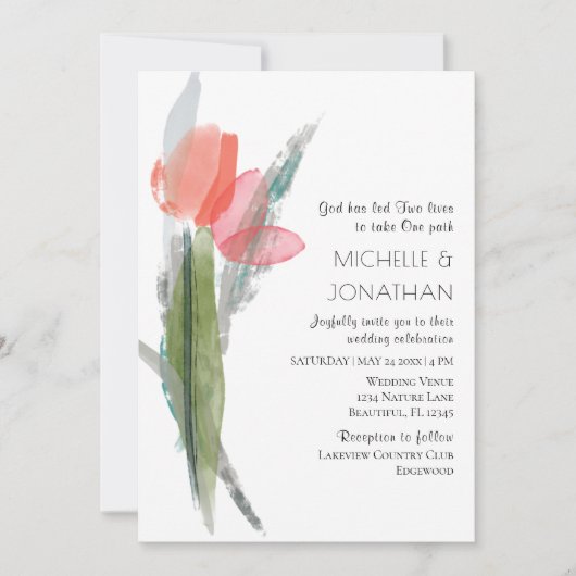Invitation Tulipes de corail rose Moderne Floral Mariage chré (Devant)