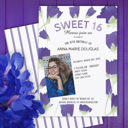 Invitation Tulipes de printemps pourpre Floral Sweet 16 Invit