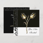 Invitation TULIPES DIAMANT , Damassé Noir et Blanc (Devant / Derrière)