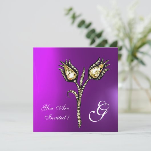 Invitation TULIPES DIAMANT MONOGRAM , Violet Pourpre (Debout devant)