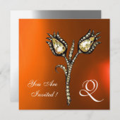Invitation TULIPES DIAMANT MONOGRAMME ,Agate grise orange (Devant / Derrière)