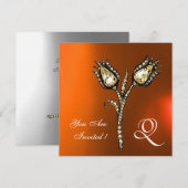 Invitation TULIPES DIAMANT MONOGRAMME, Agate Orange Gris (Devant / Derrière)