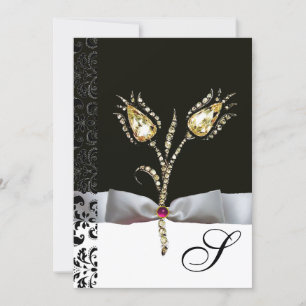 Invitation TULIPES DIAMANT , Monogramme Damassé Rose Noir Bla