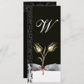 Invitation TULIPES DIAMANT , Monogramme Damassé Rose Noir Bla (Devant / Derrière)